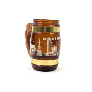 Siesta Ware Boston Souvenir Barrel Mug Amber Glass Wood Handle Massachusetts